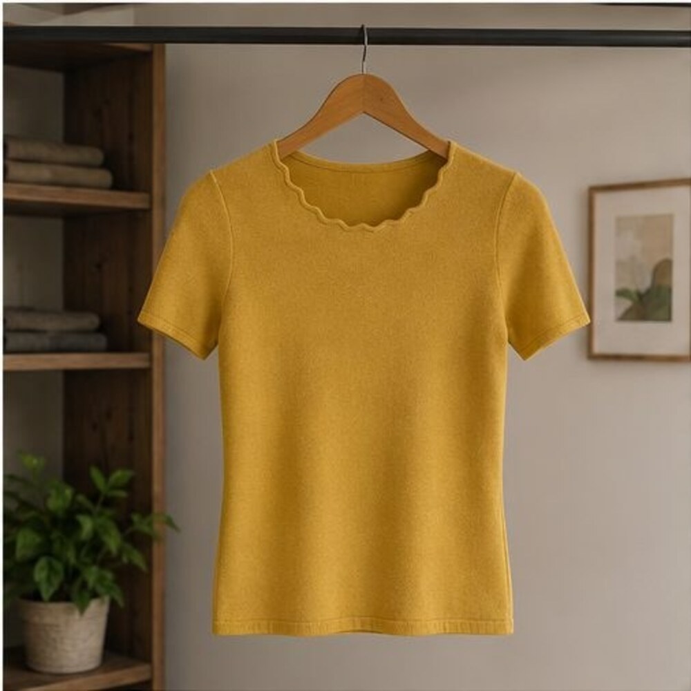 Mustard Scallop Neck Knit Top